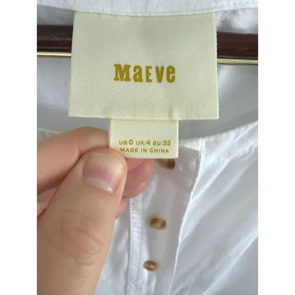 Anthropologie‎ Maeve White Solange Button Down Scoop Neck Blouse Top Size US 0 - Image 6