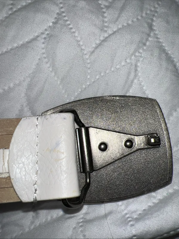 Groovy 70’s off white faux leather belt with awesome metal peace sign buckle! - Image 9