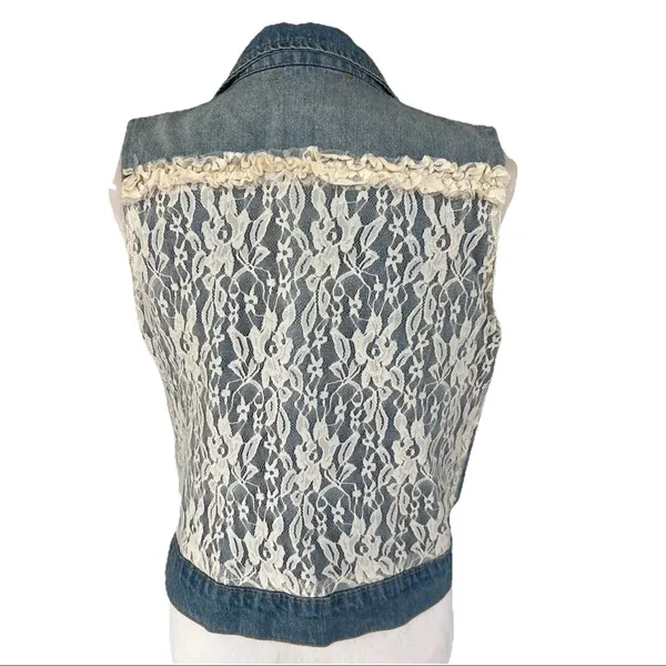 Paisley Vine Denim Vest L Lace And Flower Appliqué Whimsy Fairy Boho Western - Image 3