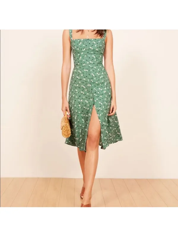 Reformation “Persimmon” green floral dress 2 - Image 7