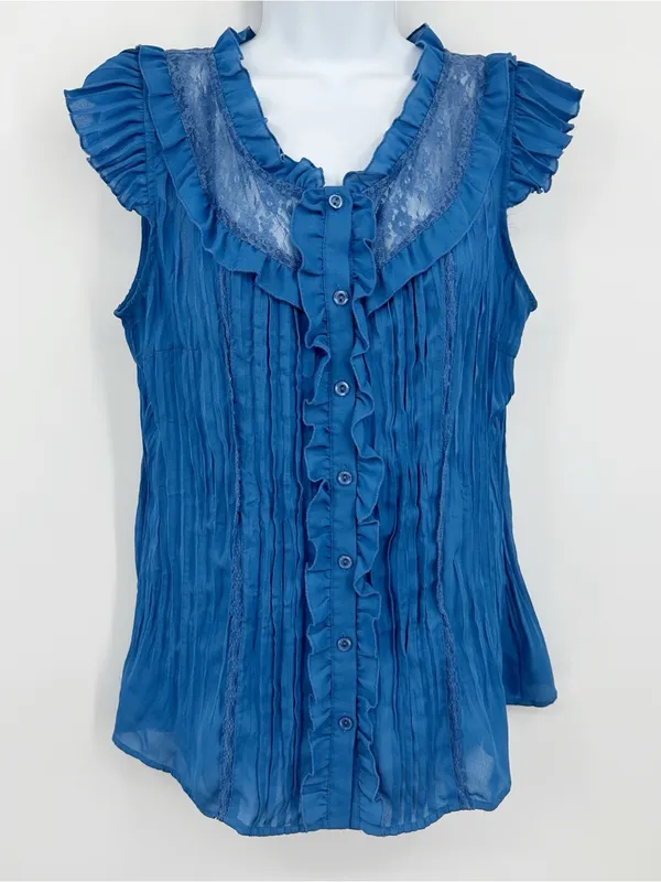 American Vintage Vintage Y2K Blue Renaissance Peasant Blouse Size Large Whimsical Boho - Image 2