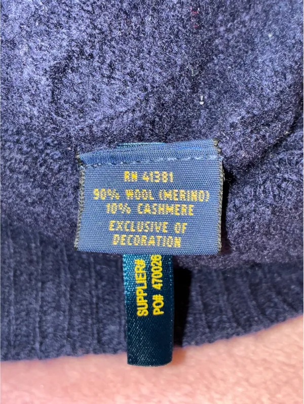Polo Ralph Lauren Wool Cashmere Cable Knit V-Neck Sweater Navy XL - Image 5