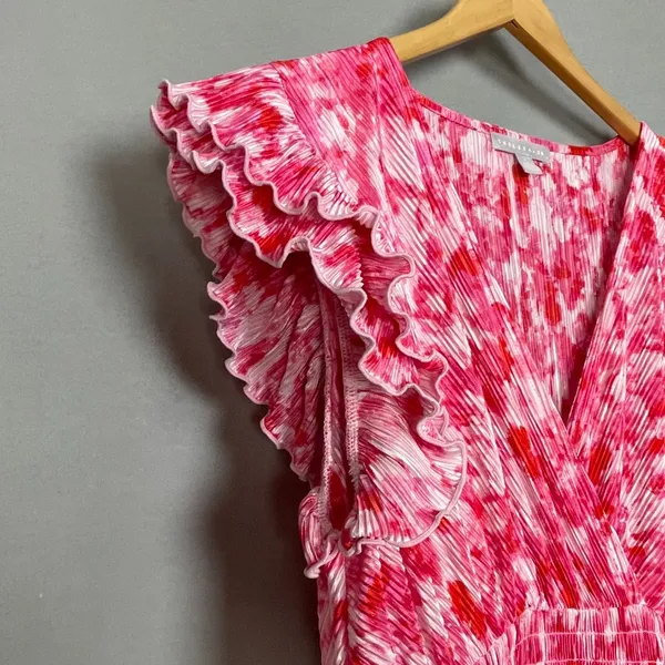 Chelsea28‎ Dress Flutter Sleeve Plissé Midi Dress NWT Pink Red Artful Petals Lrg - Image 13