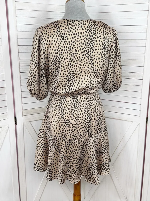 Petal & Pup‎ Eisley Leopard Print Satin Tie Front Mini Dress Tan Black 6 - Image 5