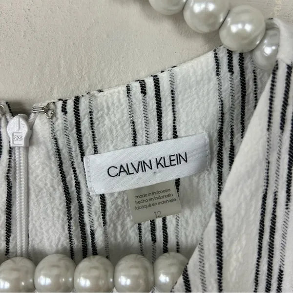 Calvin Klein White & Black Striped Drape Twist Front Dress Size 12 - Image 9