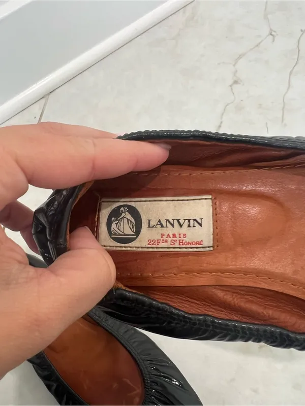 Lanvin Black Patent Leather Ruched Ballet Flats Size 38.5 EU - Image 3