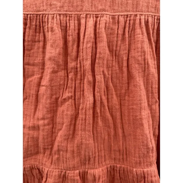 Madewell Lightspun Tiered Mini Dress Womens M Rust Gauze Button Front Cotton - Image 9