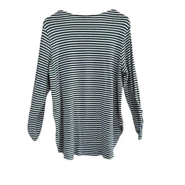Anthropologie Akemia Kin Striped V-Neck Long Sleeve Tunic‎ Top Green White - Image 10
