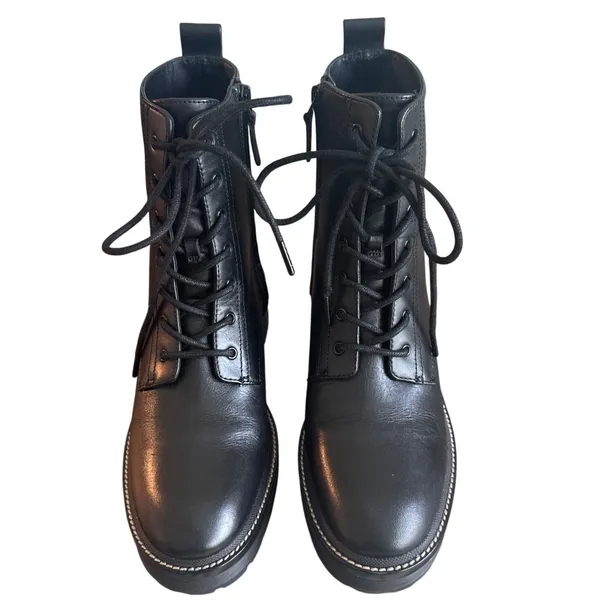 Tory Burch Miller 50mm Black Leather Lug Sole Combat Boots Size 8 - Image 2