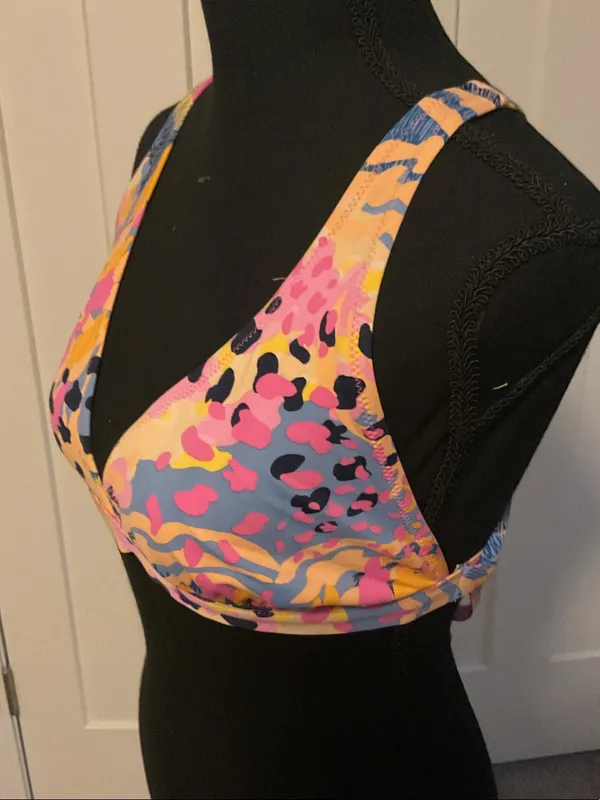 Roxy Multicolor Abstract Print Bikini Top - Pink, Yellow & Blue - Image 2