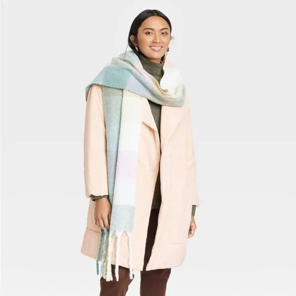 A New Day Cream Blush Oversized Wrap Midi Coat Tie Waist Pockets - Image 9