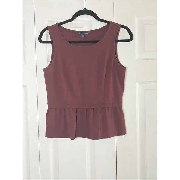 Brooks Brothers Peplum Top Womens Size S Burgundy Sleeveless‎ Ponte Knit Career - Image 2