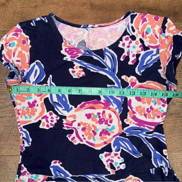 Lilly Pulitzer Navy Floral Alene Knit Peplum T-Shirt in Pom Poms - Image 6