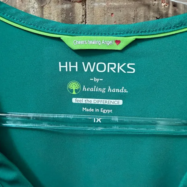 Healing Hands HH Works Hunter Green Scrub Top Size 1X Stretch Nursing Healthcare - Image 3