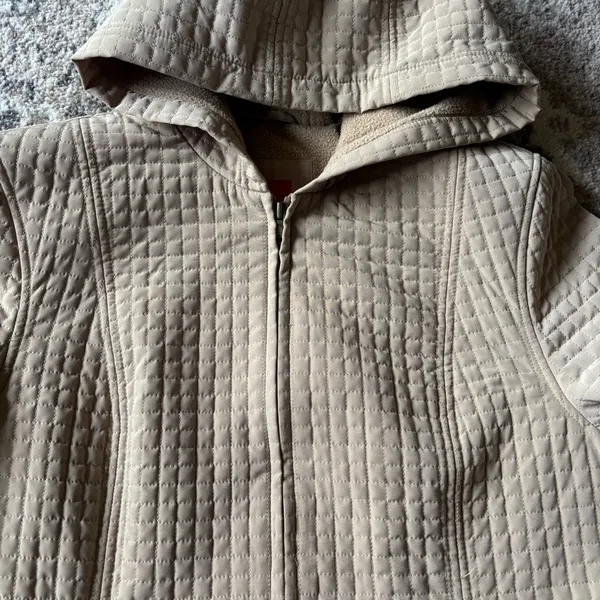 Esprit Women’s Quilted Hooded Coat Beige Long Jacket Size L Warm Outerwear - Image 5