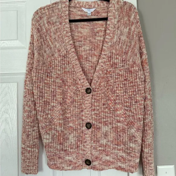 Time and Thru Pink Cardigan Sweater Cozy Front Button Down - Image 2