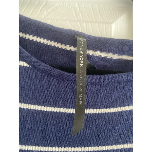 Andrew Marc Striped Sweater Dress Womens Size L Navy Blue Nautical Cotton Wrap - Image 4