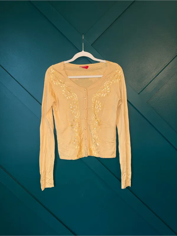 Vintage Dorothee Bis Silk/Cotton Butter Yellow Embroidered Cardigan Grandmacore - Image 2