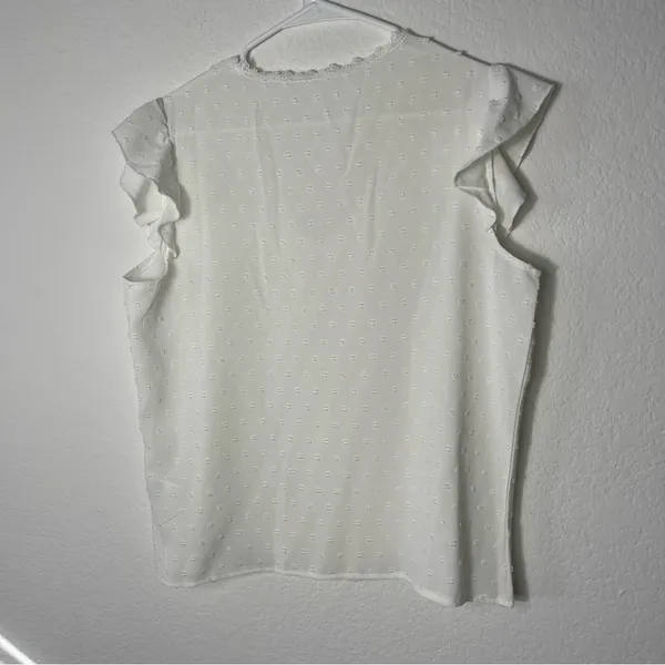 SHEIN VCAY Swiss Dot Guipure Lace Panel Ruffle Sleeve Blouse size Medium - Image 3