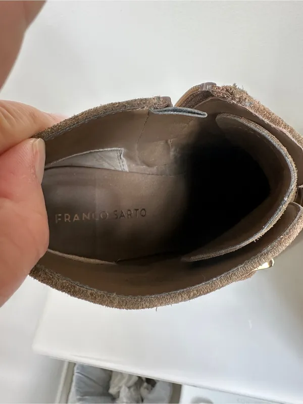 Franco Sarto Amerosa Buckle Wedge Bootie Tan Suede Size 9 - Image 10
