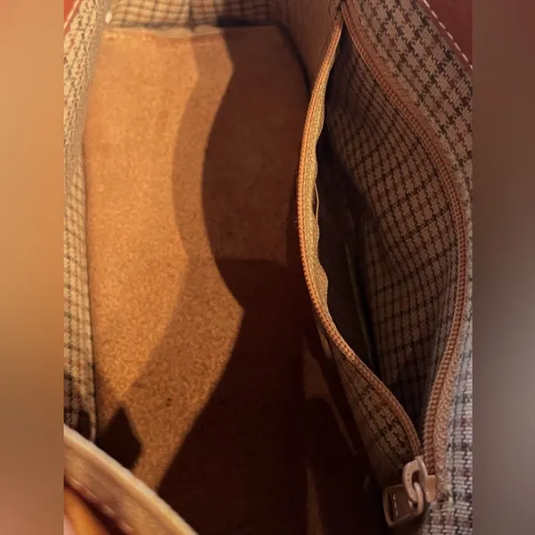 Brighton Shoulder Handbag Vintage Russet Brown Leather Croc Trim Purse Old Money - Image 7