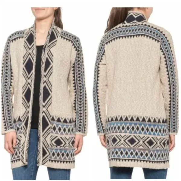 LUCKY BRAND Aztec Open Cardigan Tribal 3rd Piece Multi Navy Blue Boho Duster S - Image 5