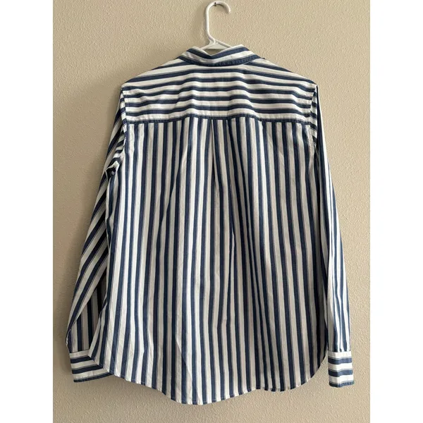 Gap Perfect Shirt Womens Large Blue White Stripe 100%‎ Cotton Minimalist Travel - Image 2