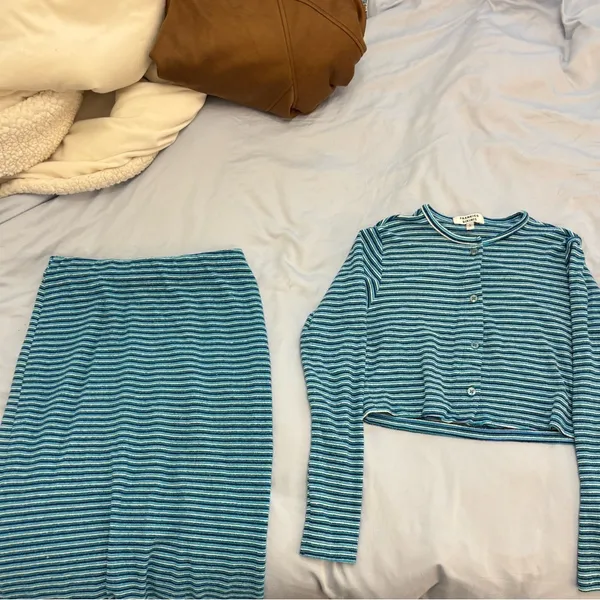 Frankie’s bikinis terry cardigan and skirt set Positano blue stripe - Image 3