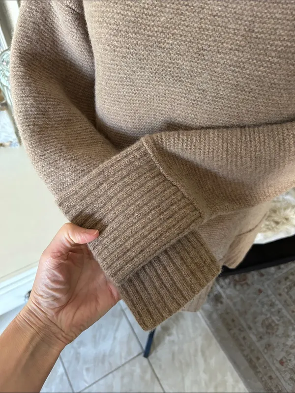 J.Jill light brown wool knit boat neck Boxy relaxed drop shoulder sweater L - Image 3