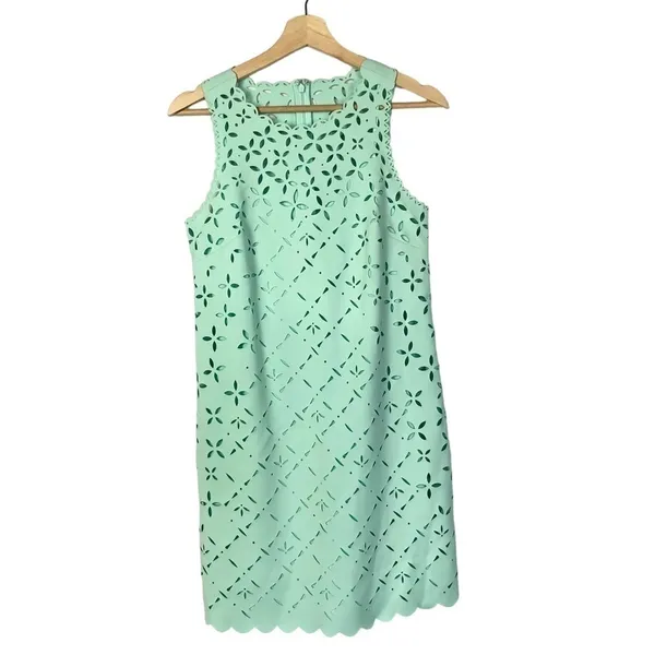 J. Crew Mint Green Laser Cut Shift‎ Mini Dress 2 - Image 2