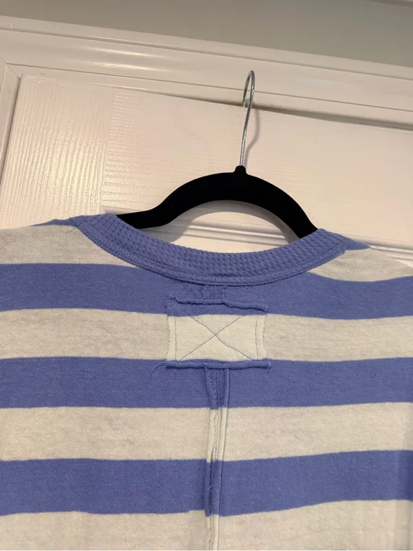 NWOT Free People We The Free Size XS Blue Cream Striped Thermal Knit V Neck Top - Image 10