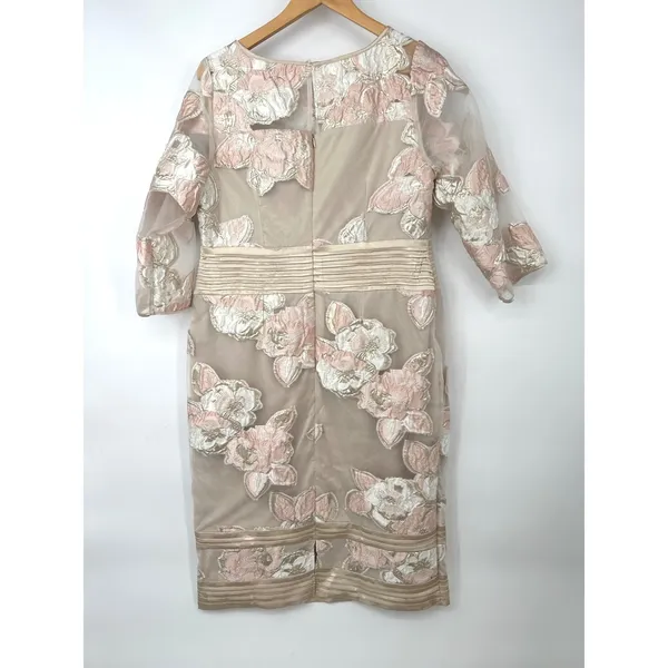 Midnight Velvet Dress 10 Pink Gold Floral Embroidered Sheath Formal Romantic - Image 5