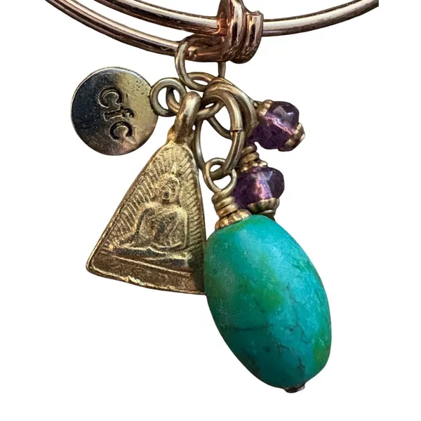 Chavez‎ for Charity Gold Tone Buddha Turquoise Expandable Charm Bangle Bracelet - Image 3