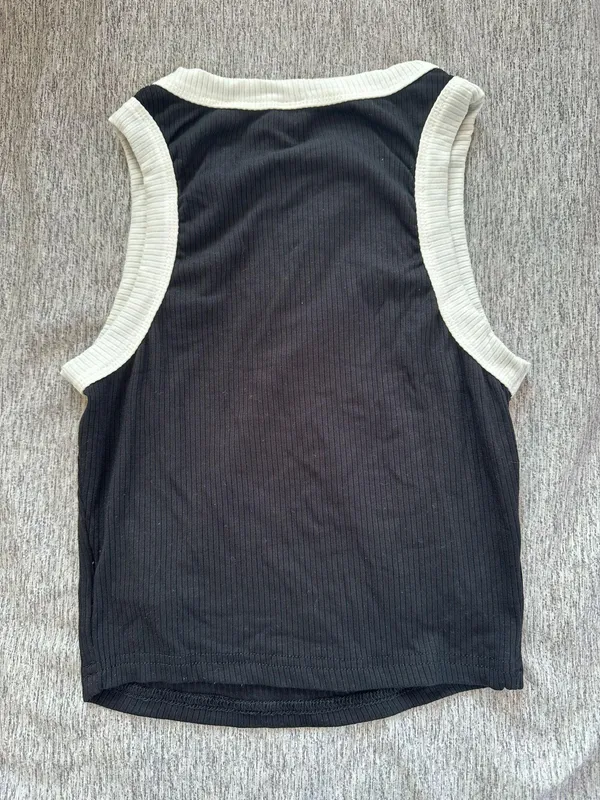 Ribbed Black White Tank Top Size XS - Image 3
