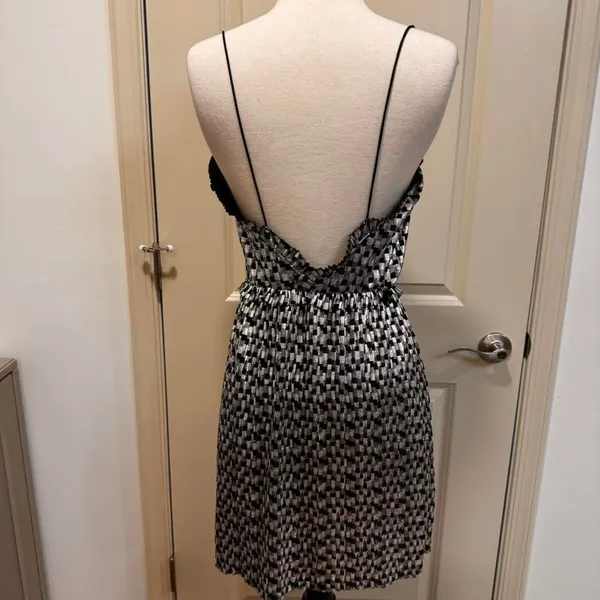 Zara Womens Black Silvered Checkered Dress S Metallic Rock Glam Cocktail Party - Image 4