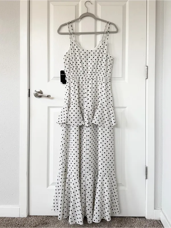 NWT Polka Dot Tiered Ruffle Maxi Dress White Size 8 - Image 2