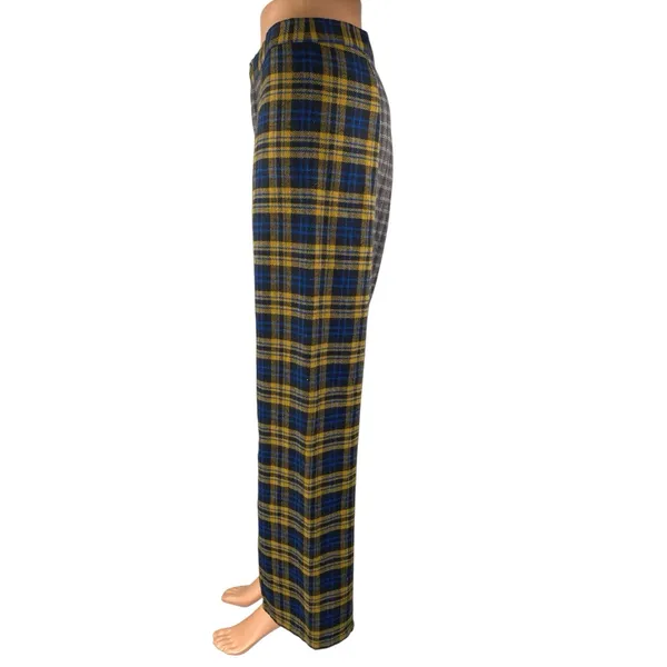 Urban Outfitters Women's Multicolor Plaid Patchwork Wide Leg Trousers Pants 4 - Image 2