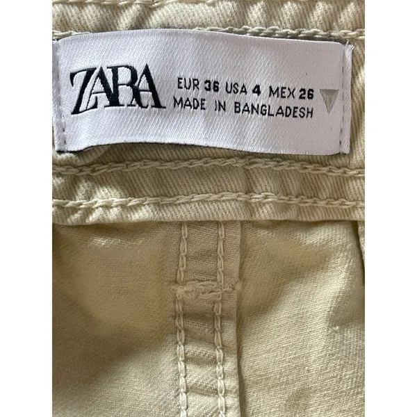 Zara Women's Cream Beige Khaki High Rise Straight Cargo Trousers Pants Size 4 - Image 4