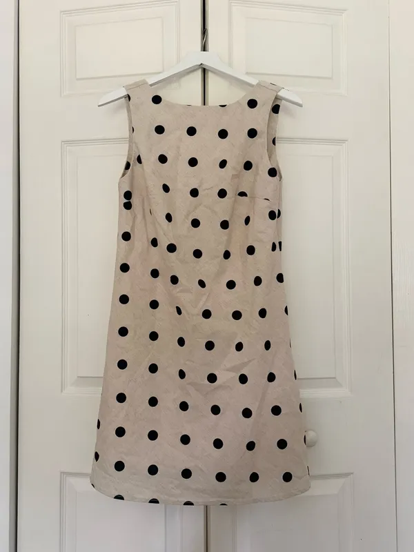 NWT Avara Lacey Dress Cream Black Polka Dot Shift Dress Linen Blend Size Small - Image 2