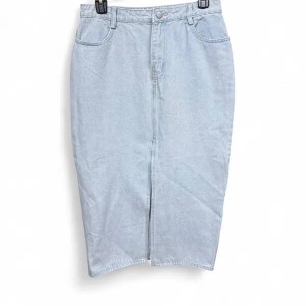 Le Lis Collection Light Wash Denim Midi Skirt with Front Slit - Size S - Image 2
