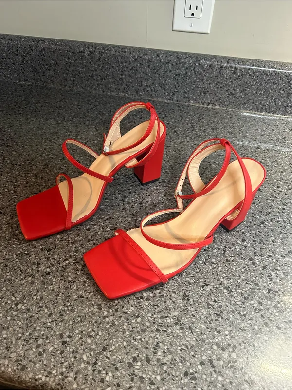 SHEIN Red Strappy Square Toe Block Heels - Image 3