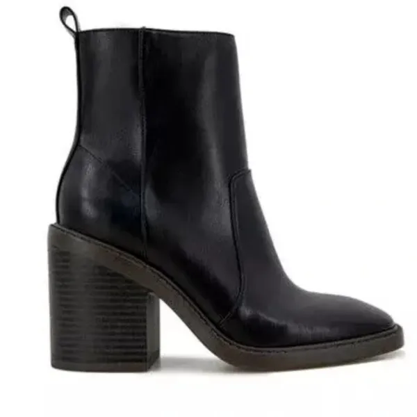 New Kensie Klinton Women's 9 Black Leather Side Zip Chunky Heel Square Toe Boots - Image 2