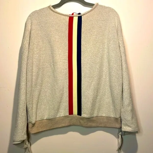Vintage Havana- Cream Oversized Raw Neckline Knit Stripe Back Sweater Size S - Image 2