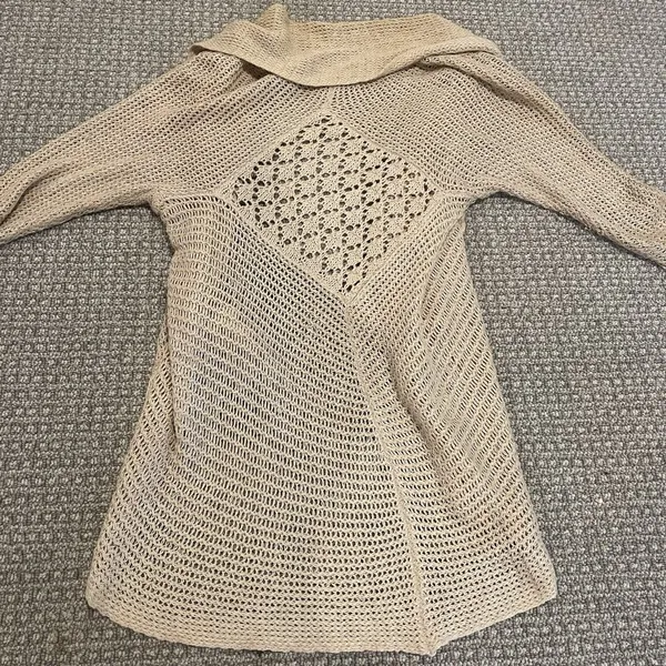 Cabi Cardigan Women Medium Linen Loose Knit Open Front Tan Beach Drape Lagenlook - Image 3
