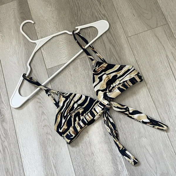 Skatie Bikini Top marble zebra print triangle womens Black Gold small swim beach - Image 5