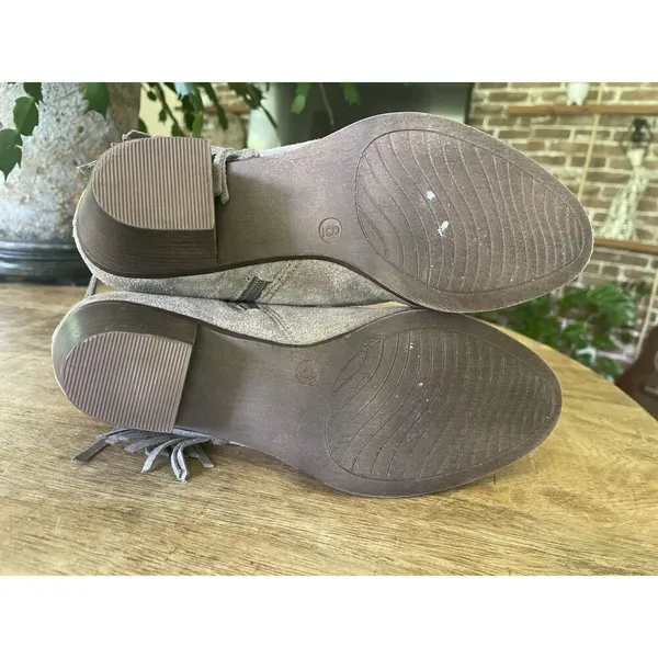 Franco Fortini Ella Suede Leather Ankle Boots Taupe Fringe Block Heel Size 6 - Image 8