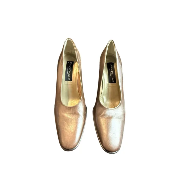 Evan-Picone New York Metallic Bronze Leather Block Heel Pumps Size 8B - Image 3