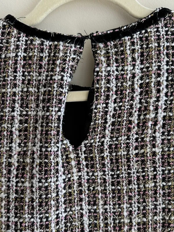 CeCe Tweed Shift Dress with Patch Pockets, Black/Pink/Gold/White, Size 4 - Image 16