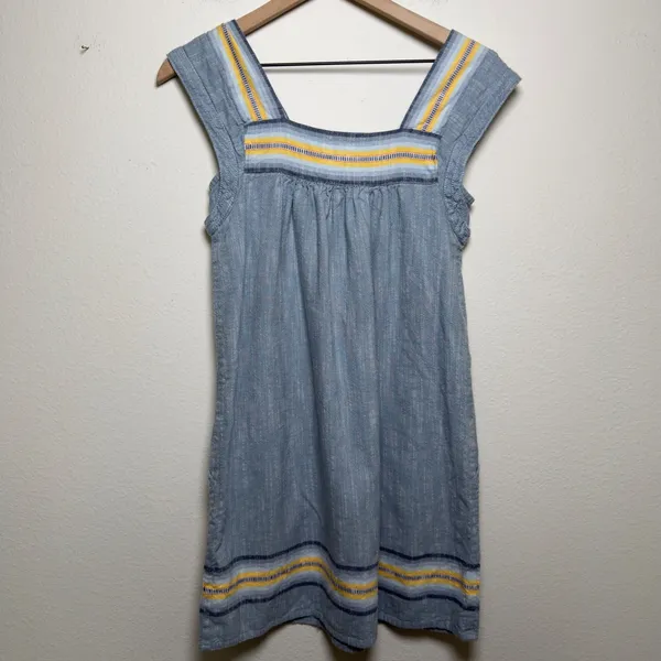 Faherty Women 100% Cotton Hailee Dress XS Blue‎ Striped Square Neck Prairie - Image 8