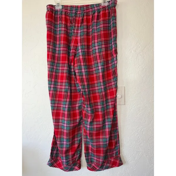 Victoria's Secret Plaid Flannel Pajama Set Size M Short Red Holiday Lurex EUC‎ - Image 6
